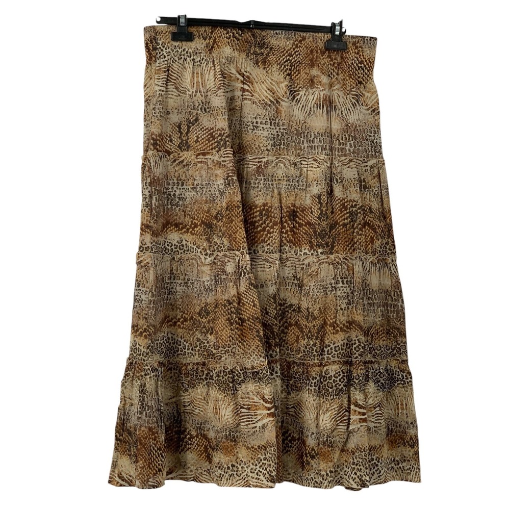 Chicos Long Tiered Pull-On Lined Maxi Skirt Animal Print Boho Brown Size 2/Large